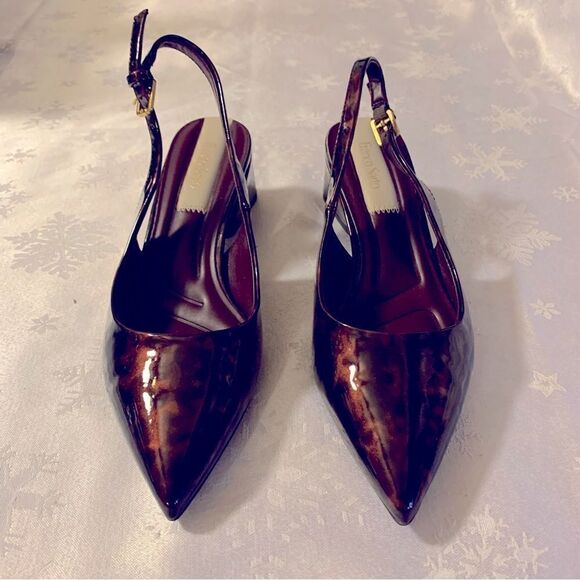 Franco Sarto Patent Leather Slingback Pumps Animal Print Block Heel Sz 6 NWOT - Picture 2 of 10